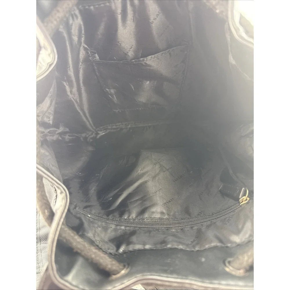 Versace Parfums Women's Backpack Bag Black/Gold Greek Key Logo Zipper Closure